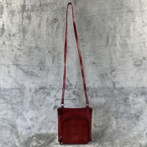 Fossil Crossbody Bag Purse Red Leather Top Zip Organizer Small